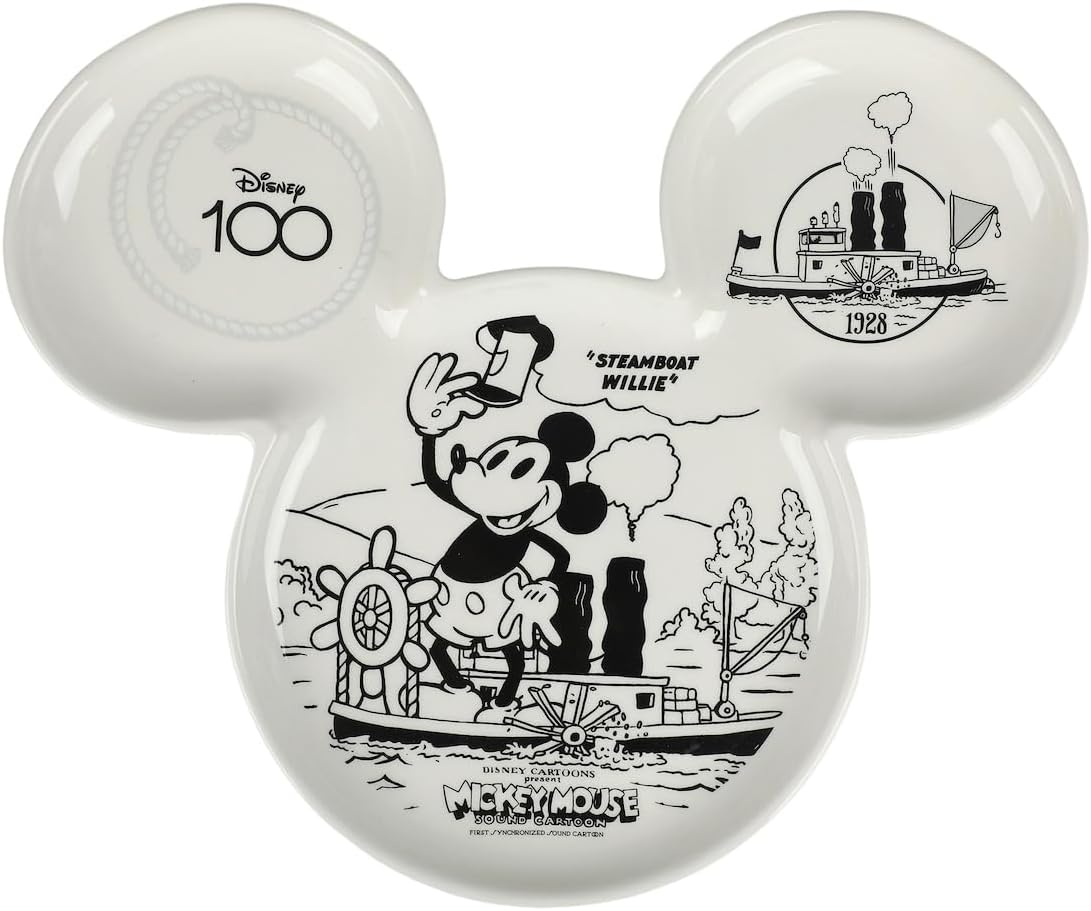 Bioworld Disney 100 Steamboat Willie Artwork Mickey Mouse Shaped 12 White Tray Plate