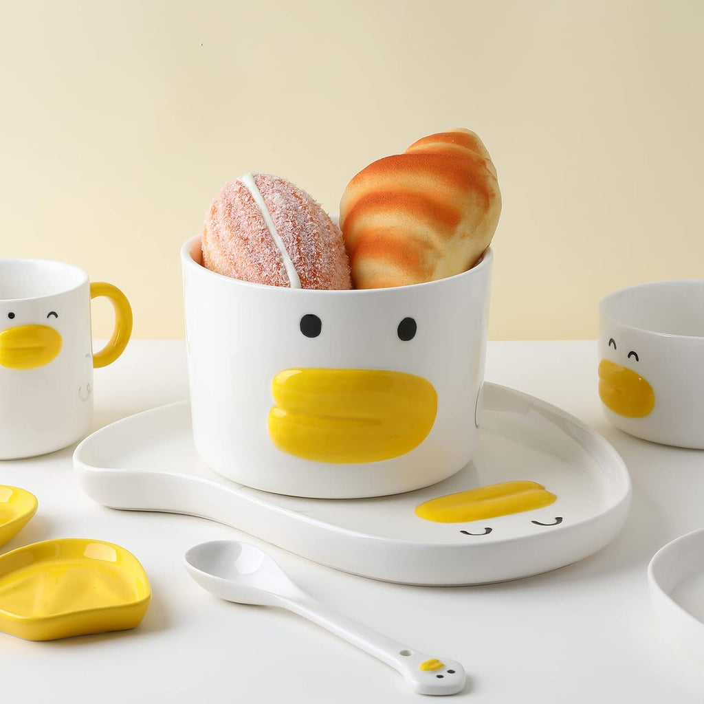 Funny Anime Duck Large Salad Bowl Safe Ceramic Hand Glazed For Big Soup Bowls, Fruit, Ramen 40oz Porcelain Noodle Mixing Bowl 5.8" Cute Bowls,Ideal Housewarming Gift.