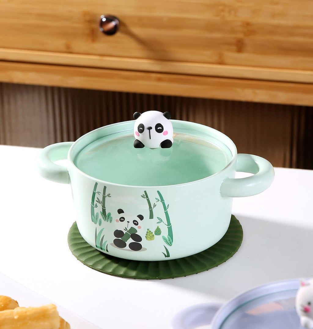 Urban Tokyo Cute Cartoon Characters Porcelain Ramen Noodle Bowl with Glass Lid 30 fl oz Bowl With Side Handles For Udong, Pho, Tomyum Ramen Noodle (Bear)