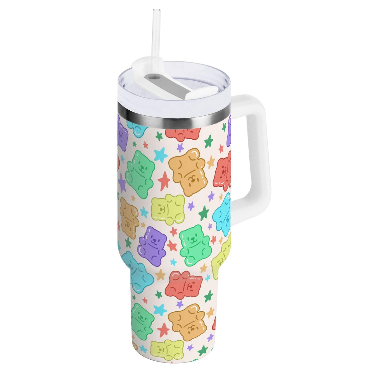 Cherry Print Pattern Stainless Steel Tumbler with Handle and Straw, Water Bottle Reusable Insulated Travel Mug, 30 Ounces