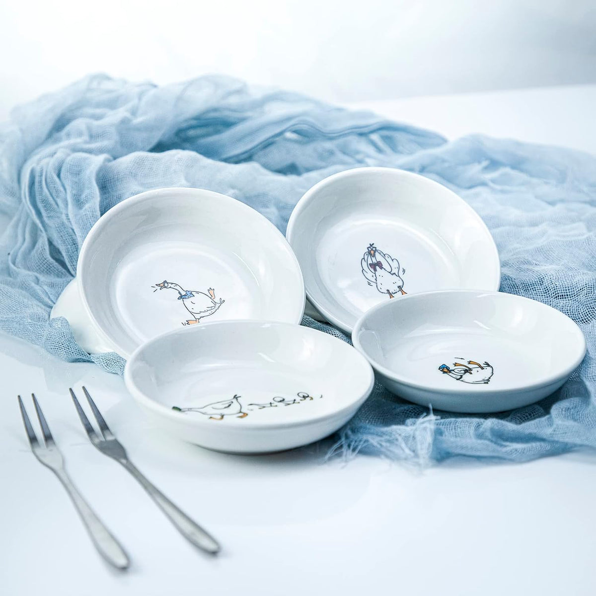 SOCOSY Cute Cartoon Animal Seasoning Dishes Sauce Dishes Sushi Dipping Bowls Appetizer Plates Little Cat Feeding Plates, Serving Dish for Home Kitchen Restaurant-Goose-3.5 Inch
