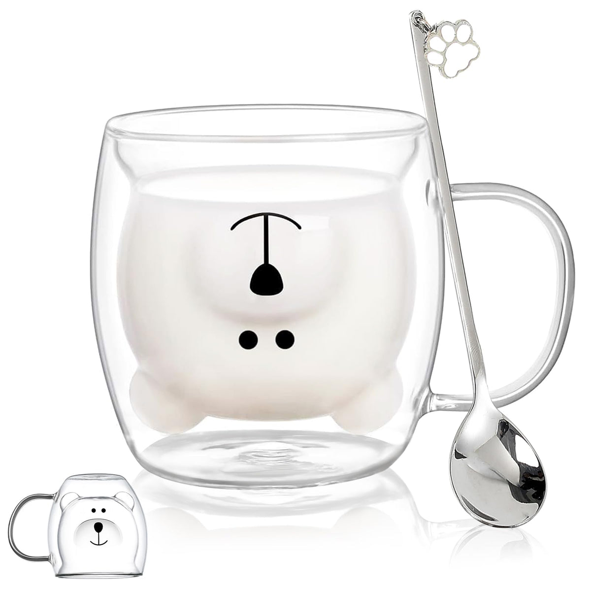 Binoster Bear Cute Mugs Kawaii Double Wall Glass Coffee Tea Mill Yogurt Cup Funny Novelty Gift for Women Her Friends Office Birthday Christmas
