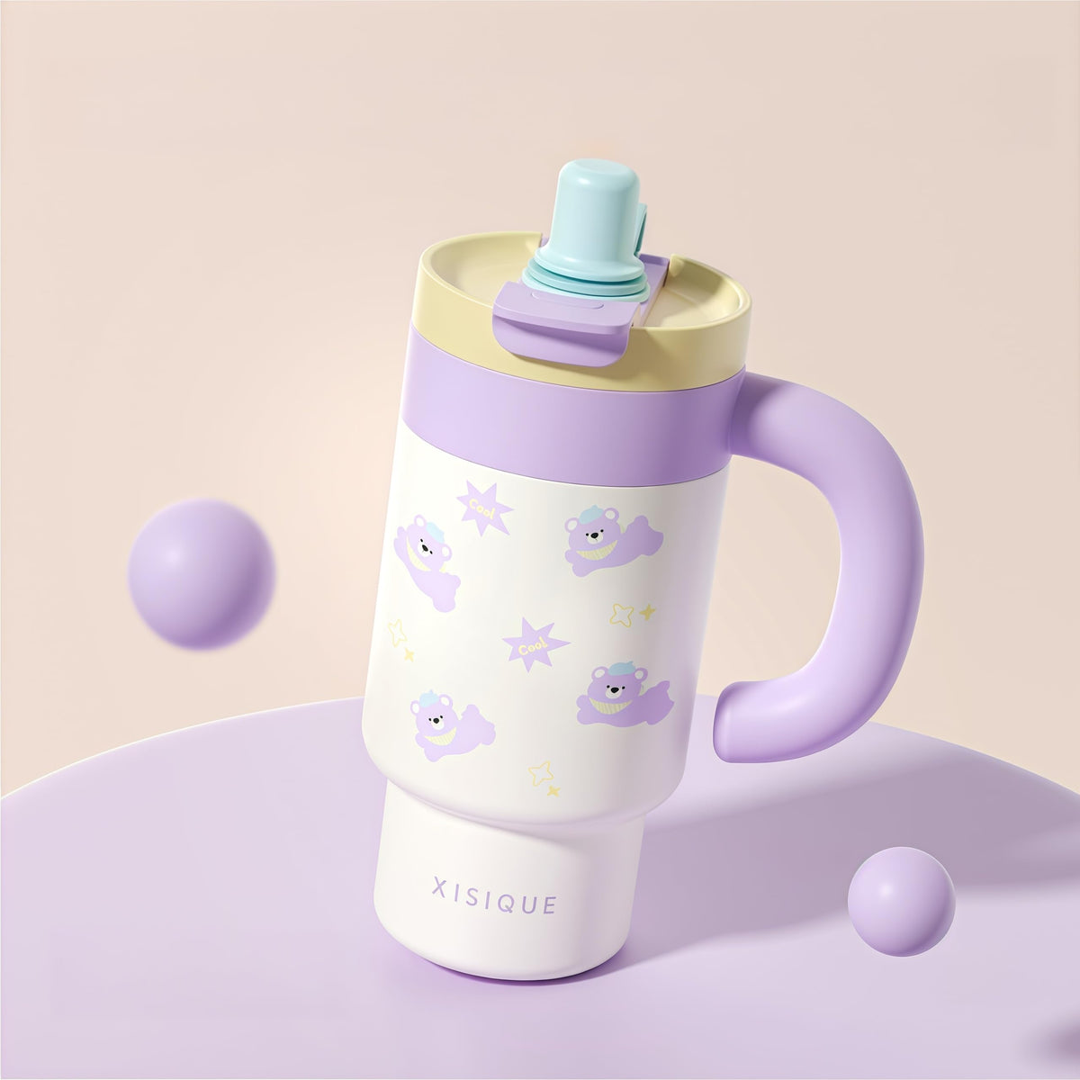 Cartoon Insulated Tumbler with Handle, 850ML Large Capacity, Leak-Proof