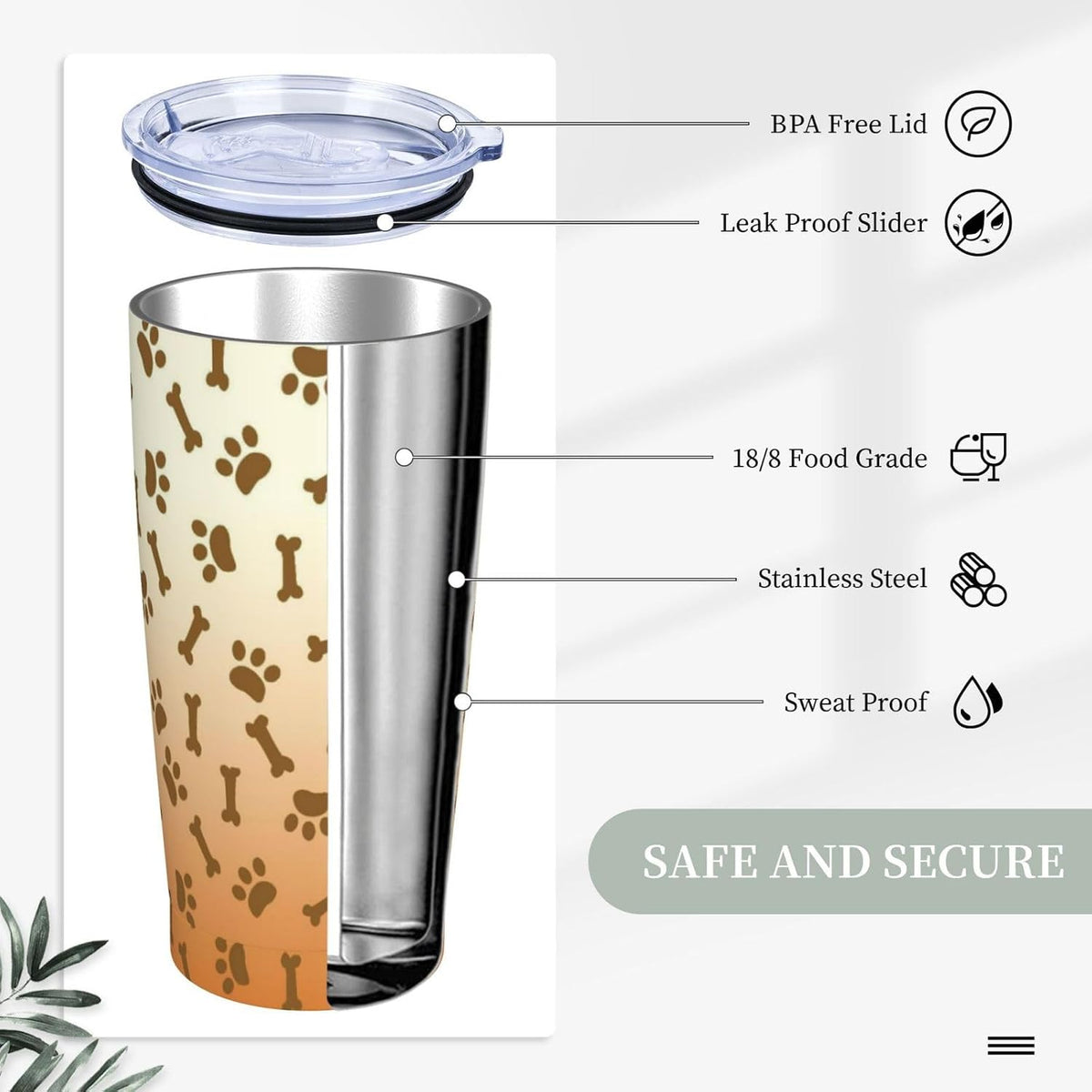 Dog Paw Bone 20oz Tumbler with Lid and Straw for Women, Gradient Cartoon Footprint Insulated Mug Creative Animal Paw Bone Stainless Steel Tumbler Double Wall Vacuum Travel Mug Coffee Cup