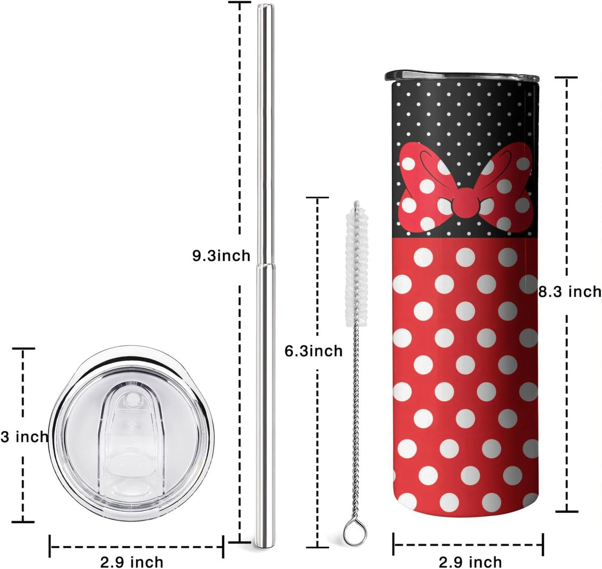 Cartoon Mouse Tumbler for Women Gift Bowknot with Lid&Straw 20ozCup
