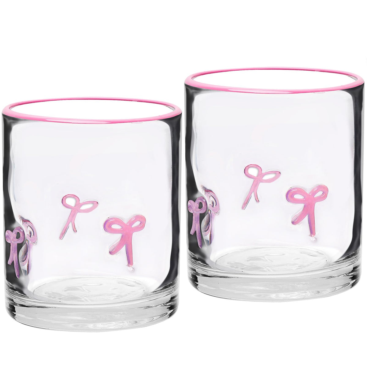 2 Pcs Pink Bow Icon Juice Glass Coquette Bow Aesthetic Anthropologie Cup 14 Oz Double Old Fashioned Icon Hand Blown Glass with Heavy Base for Cute Cocktail Glasses Women Friend Party