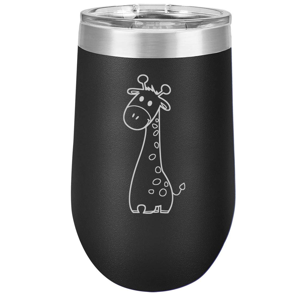 16 oz Double Wall Vacuum Insulated Stainless Steel Stemless Wine Tumbler Glass Coffee Travel Mug With Lid Cute Giraffe Cartoon (Purple)