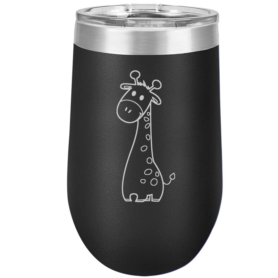 16 oz Double Wall Vacuum Insulated Stainless Steel Stemless Wine Tumbler Glass Coffee Travel Mug With Lid Cute Giraffe Cartoon (Purple)