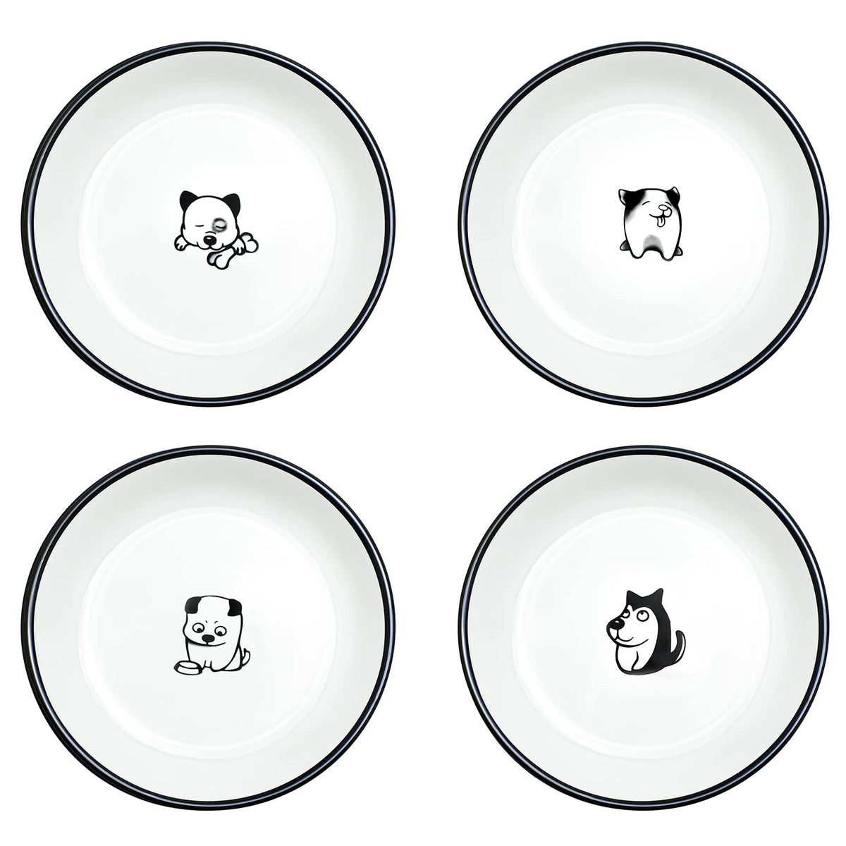 SOCOSY Cute Cartoon Gentleman and Dot Cat Ceramic Seasoning Dishes Sauce Dish Sushi Dipping Bowl Appetizer Plates Tea Bag Holder Serving Dish for Kitchen 5 Inch, Set of 4