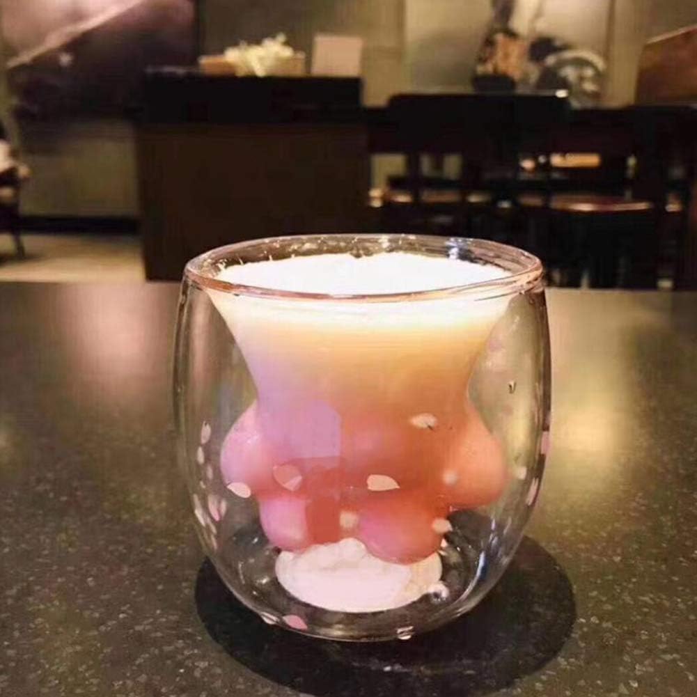 WubbaLubba Coffee Mug Sakura Double Wall Glass Cup Cat Claw Cup Heat-resistant Handmade Creative Milk Mug Tea Whiskey Cup