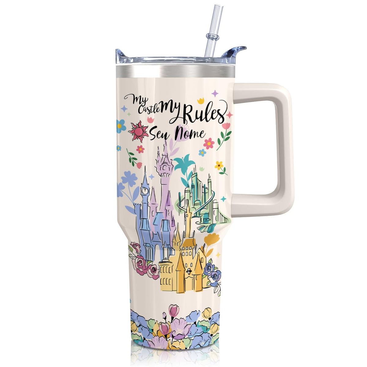 30oz Cartoon Castle Gifts for Castles Lovers-Bowknot Fireworks Tumbler with Handle with Lid and Straw Cup Stainless Steel Insulated Travel Coffee Mug - Birthday,Christmas Gift