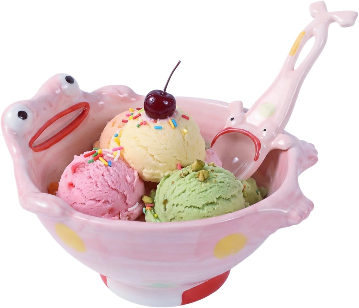 Funny Frog Bowl With Frog Spoon Set Ugly-cute Cereal Bowl (PNK)