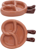 Cute Cartoon Bread Plate, Ceramic Dipping Dish, 4.5 x 3.7 x 0.8 in, 11.5 x 9.5 x 2 cm, Divided Sauce Dish with Adorable Foot Details, Microwave and Oven Safe, Brown
