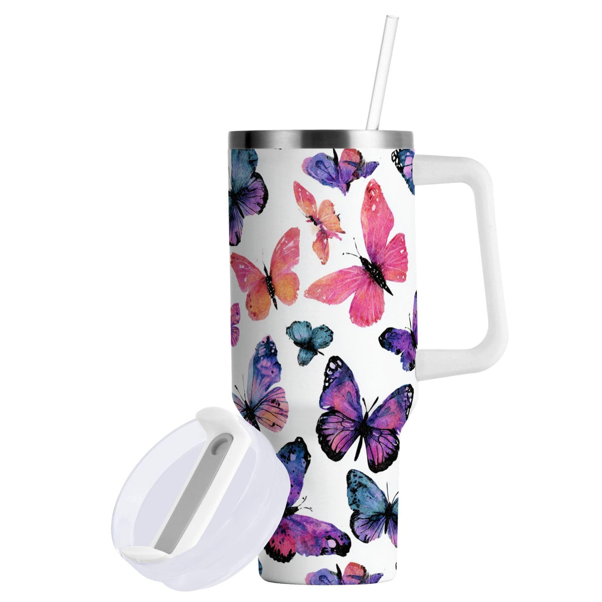 Cartoon Style White Geese Tumbler with Handle and Straw Leak Proof Tumbler 2 in 1 Lid Insulated Water Bottle Tumblers Stainless Steel Cup Large Travel Mug Cups, Gifts for Women Man, 30oz