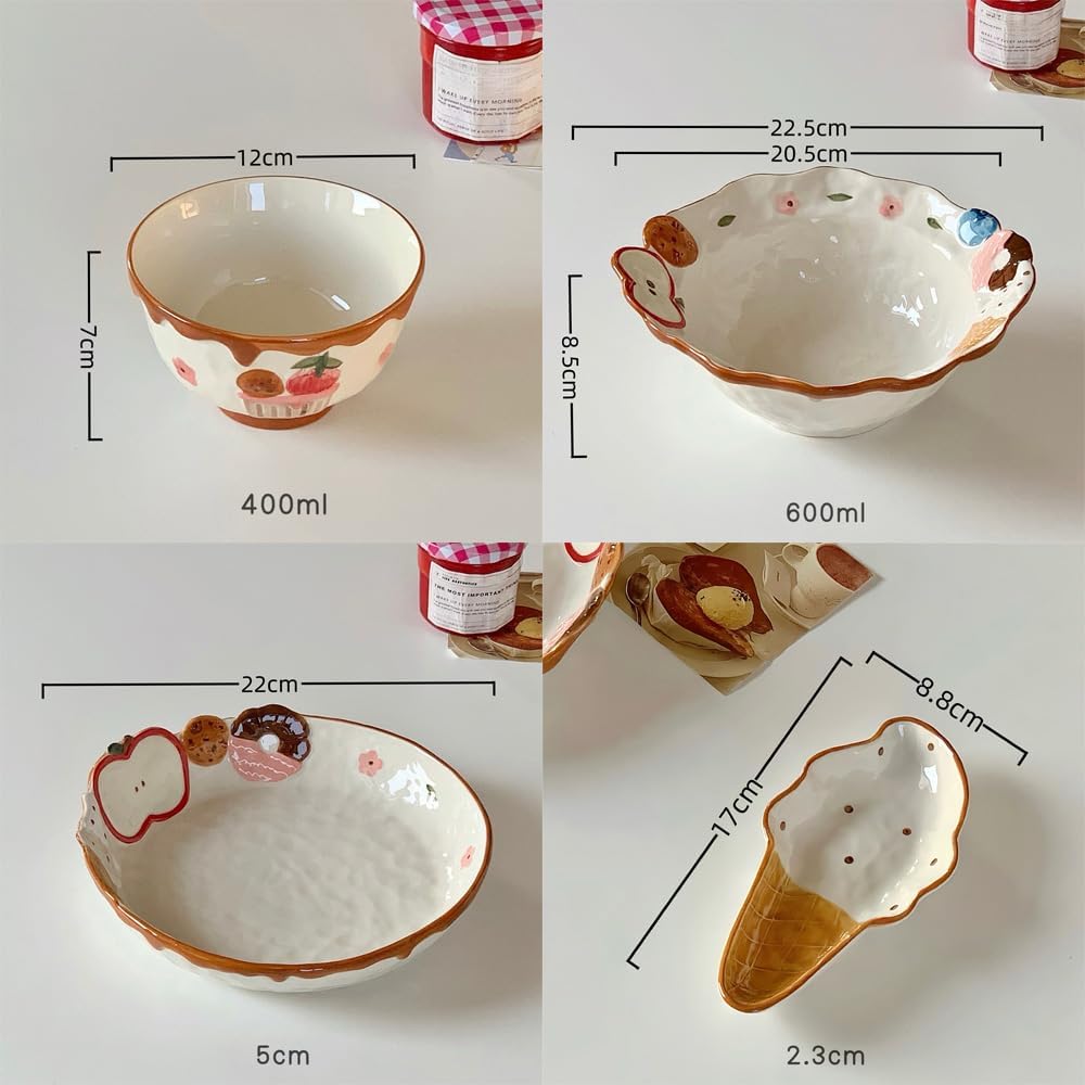 Cartoon Relief Underglaze Color Ceramic Tableware Set Seasoning Dish Rice Bowl Noodle Salad Pasta Soup Deep Plate (9-Inch Salad Bowl)