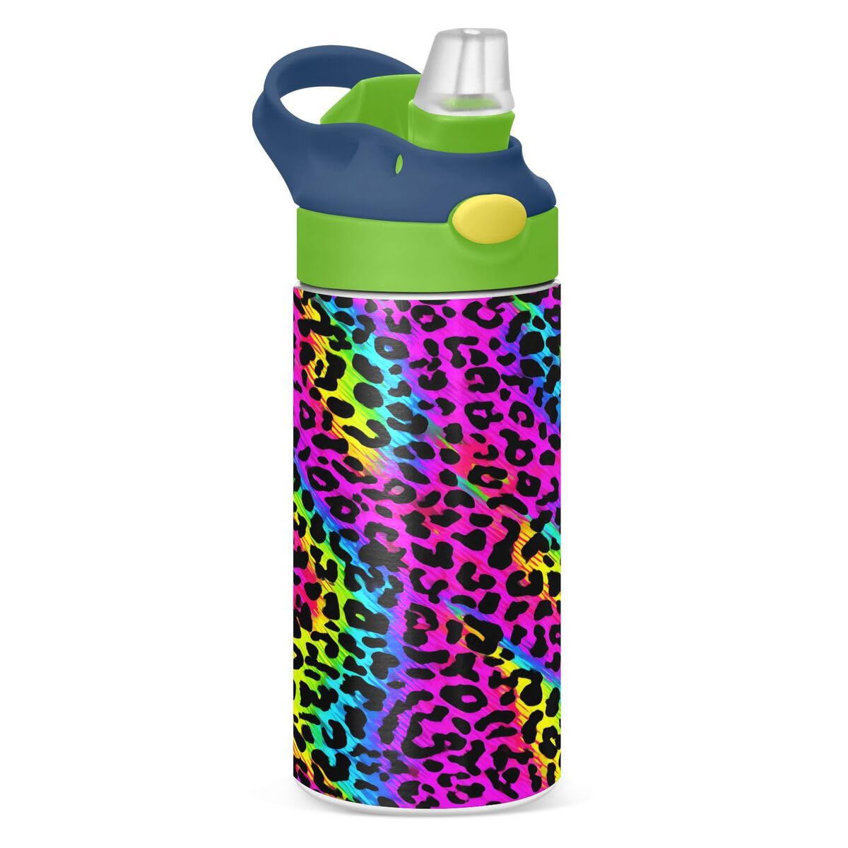 ALAZA Zebra Cartoon Blue Kids Water Bottles Insulated Stainless Steel Tumbler Travel Cup Lids Straw Double Walled Leakproof 12 OZ for Boys Girls