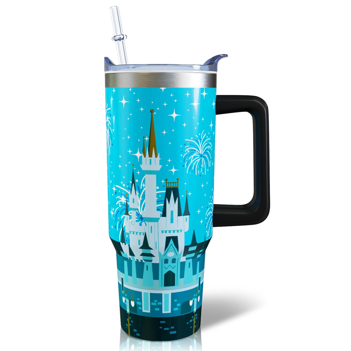 30oz Cartoon Mouse Tumbler | with Handle and Lid and Straw | Stainless Steel Insulated Tumbler | Black Travel Coffee Mug -Birthday,Christmas Gift