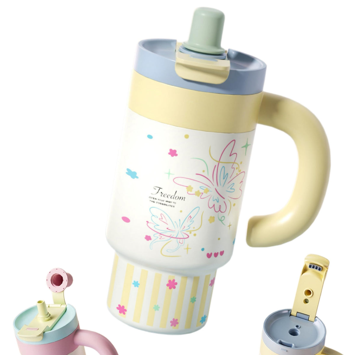 Cartoon Insulated Tumbler with Handle, 850ML Large Capacity, Leak-Proof