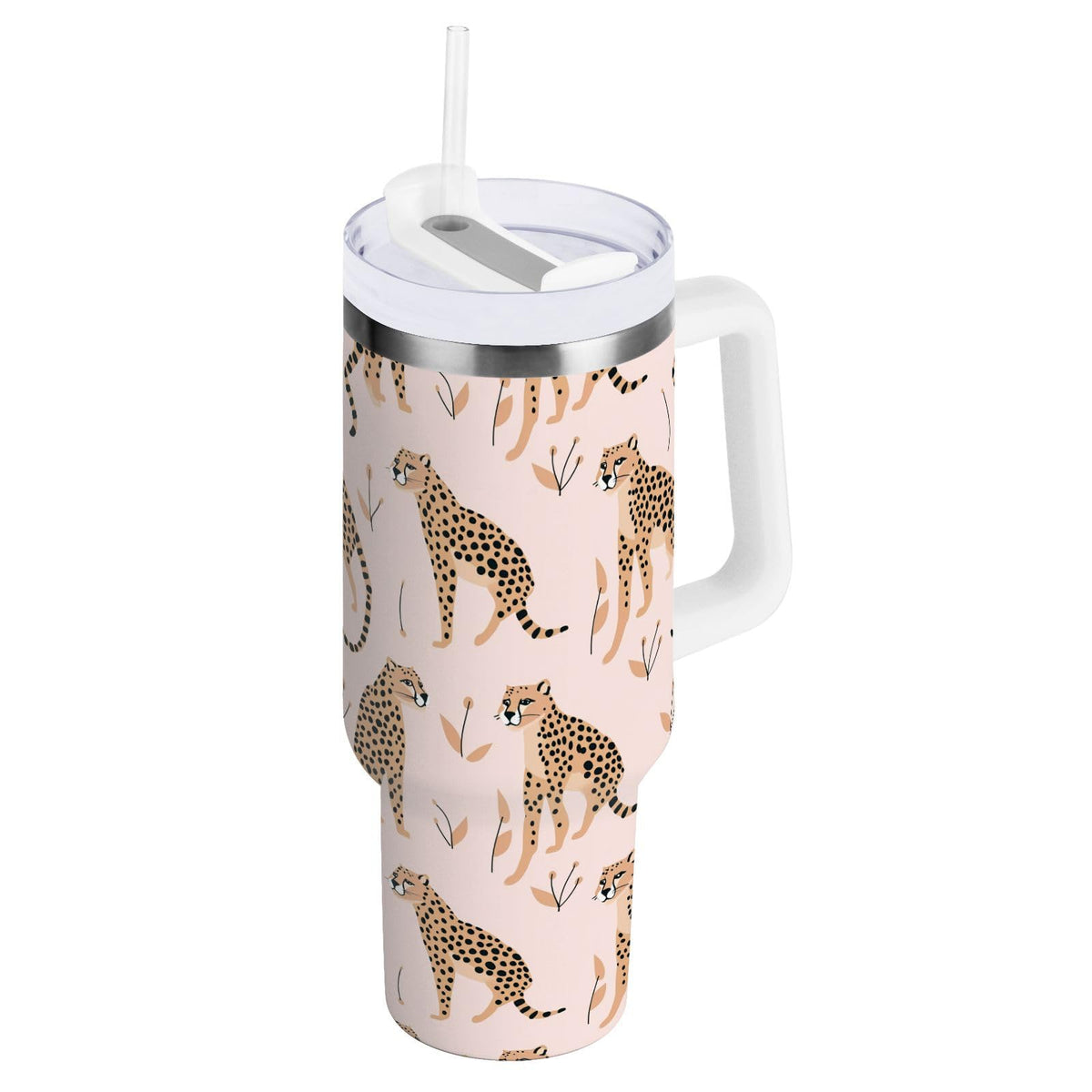 Cherry Print Pattern Stainless Steel Tumbler with Handle and Straw, Water Bottle Reusable Insulated Travel Mug, 30 Ounces