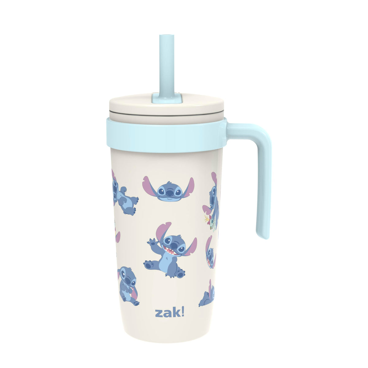 Zak Designs Disney Lilo & Stitch Fairway Travel Tumbler for On the Go or At Home, 18oz Stainless Steel with Vacuum Insulation, Spillproof Silicone Straw, and Carry Handle for Cold Drinks (Stitch)