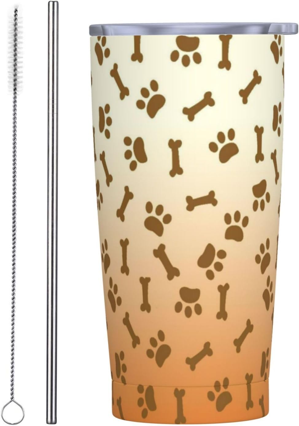 Dog Paw Bone 20oz Tumbler with Lid and Straw for Women, Gradient Cartoon Footprint Insulated Mug Creative Animal Paw Bone Stainless Steel Tumbler Double Wall Vacuum Travel Mug Coffee Cup