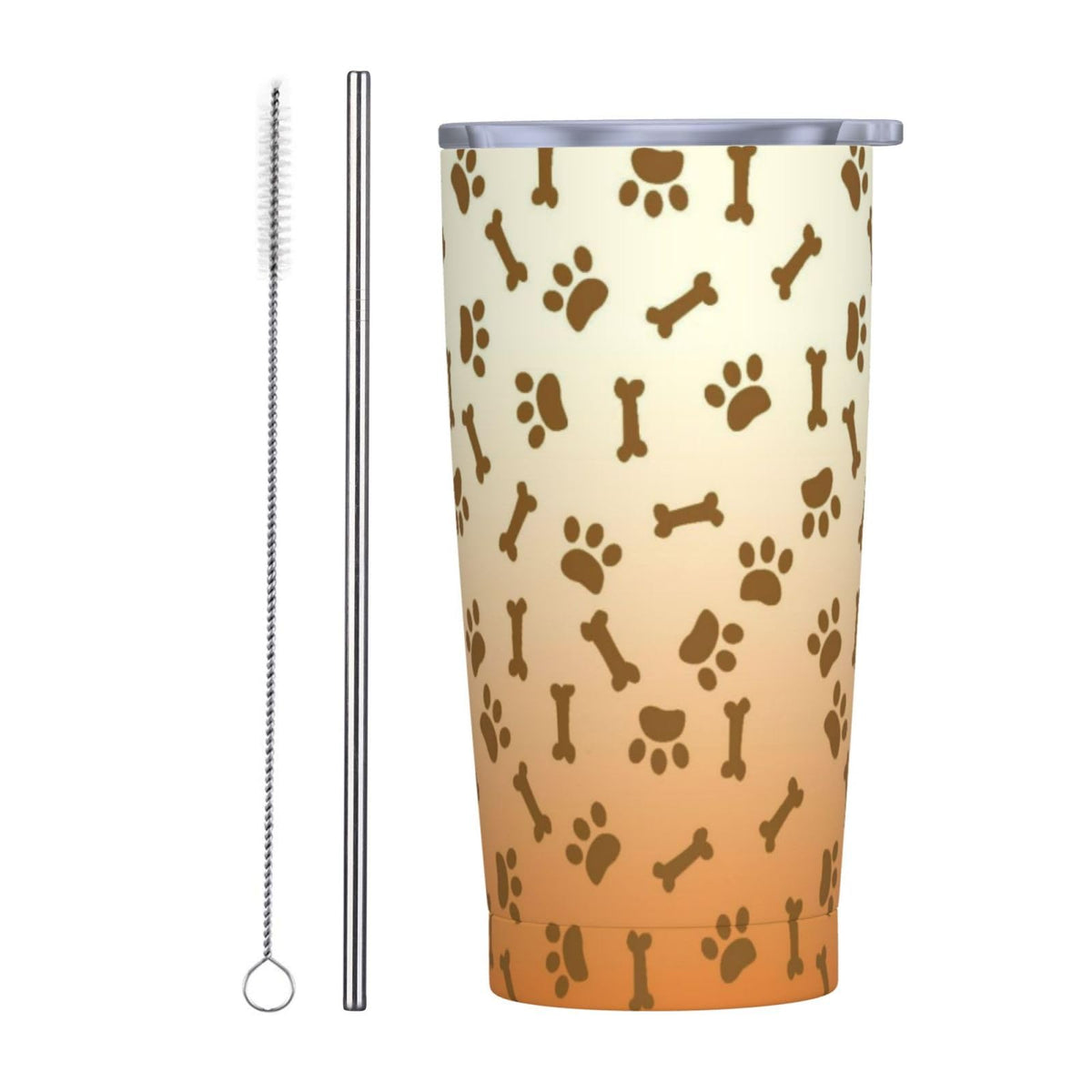 Dog Paw Bone 20oz Tumbler with Lid and Straw for Women, Gradient Cartoon Footprint Insulated Mug Creative Animal Paw Bone Stainless Steel Tumbler Double Wall Vacuum Travel Mug Coffee Cup