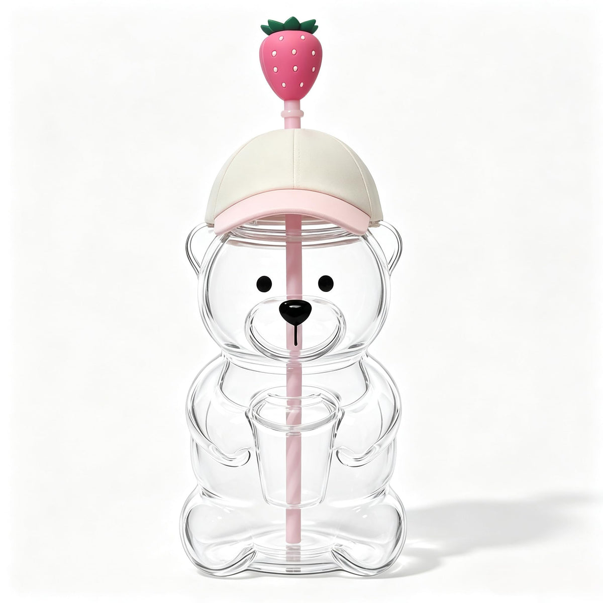 Cute Bear Glass Tumbler with Lid and Straw, 20 oz, Green