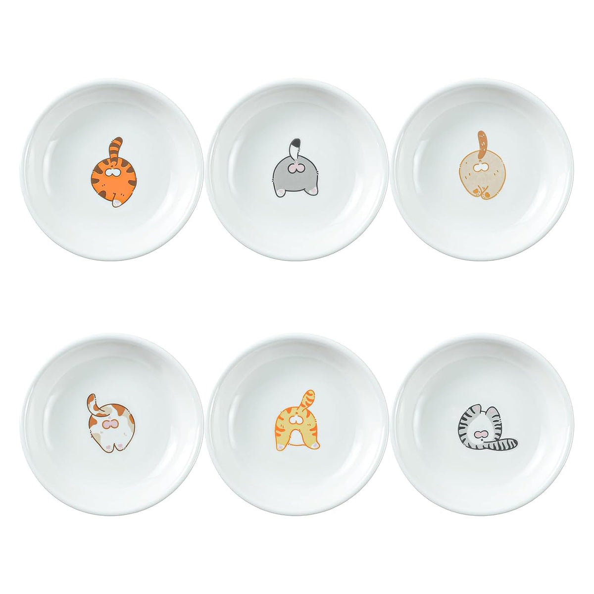 SOCOSY Super Cute Cartoon Animals Ceramic Sauce Dishes/Seasoning Dishes/Sushi Soy Dipping Bowls/Appetizer Plates/Dessert Plates/Little Cat Dog Feeding Bowls/Serving Dishes, 6 PCS-Cat Body-5 Inch