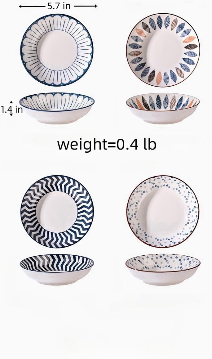 6 inch 4 Pack Cute Japanese Style Ceramic Candy Bowls