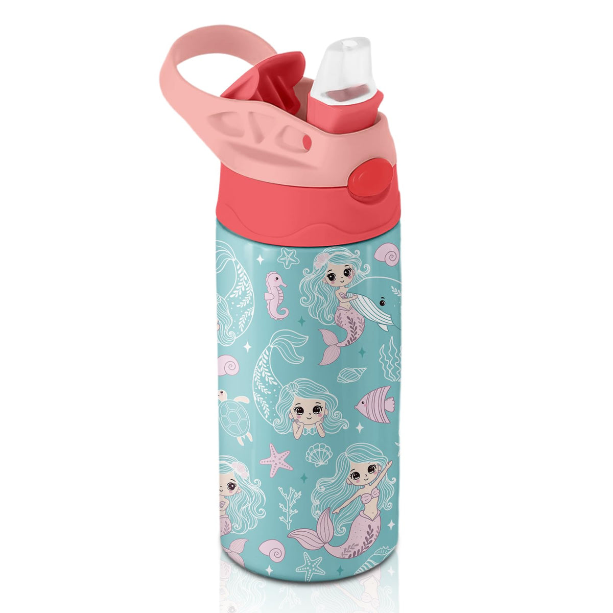 Mermaid Water Bottle for Girls - 12oz Cute Cartoon Kids Water Bottle with Straw, Stainless Steel Tumbler, Insulated, Leak-proof, BPA-free, Pop-up Straw Lid, for School, Children Birthday Gift Cup(1pc)