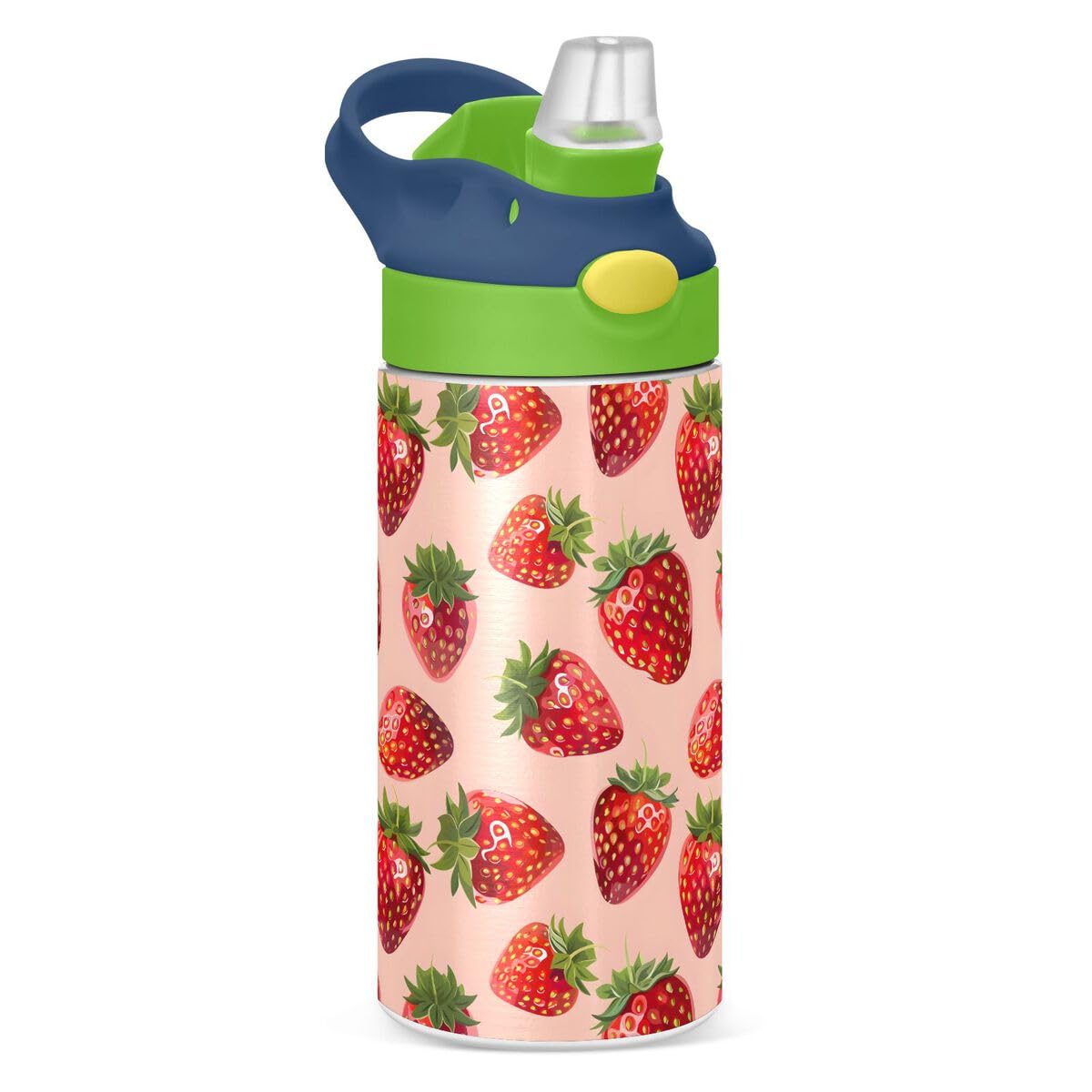 ALAZA Zebra Cartoon Blue Kids Water Bottles Insulated Stainless Steel Tumbler Travel Cup Lids Straw Double Walled Leakproof 12 OZ for Boys Girls