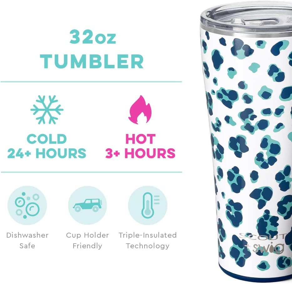 Swig Life 32oz Insulated Tumbler, Travel Coffee Tumbler with Lid, Cup Holder Friendly Travel Coffee Mug, Stainless Steel with Lid (Cool Cat)