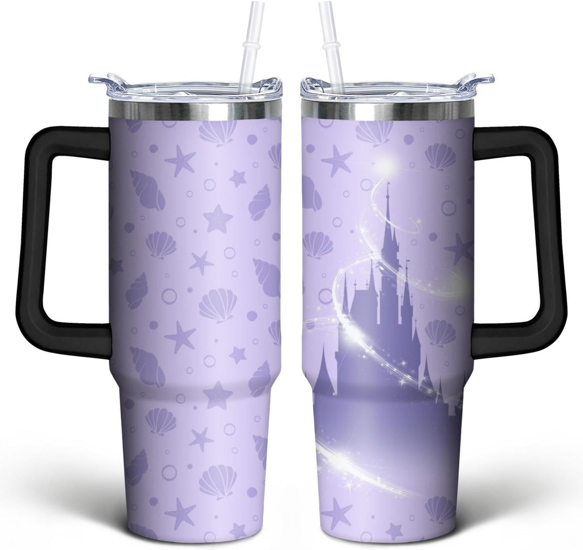 30oz Cartoon Castle Gifts for Castles Lovers-Bowknot Fireworks Tumbler with Handle with Lid and Straw Cup Stainless Steel Insulated Travel Coffee Mug - Birthday,Christmas Gift