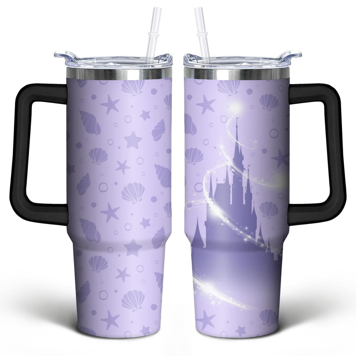 30oz Cartoon Castle Gifts for Castles Lovers-Bowknot Fireworks Tumbler with Handle with Lid and Straw Cup Stainless Steel Insulated Travel Coffee Mug - Birthday,Christmas Gift
