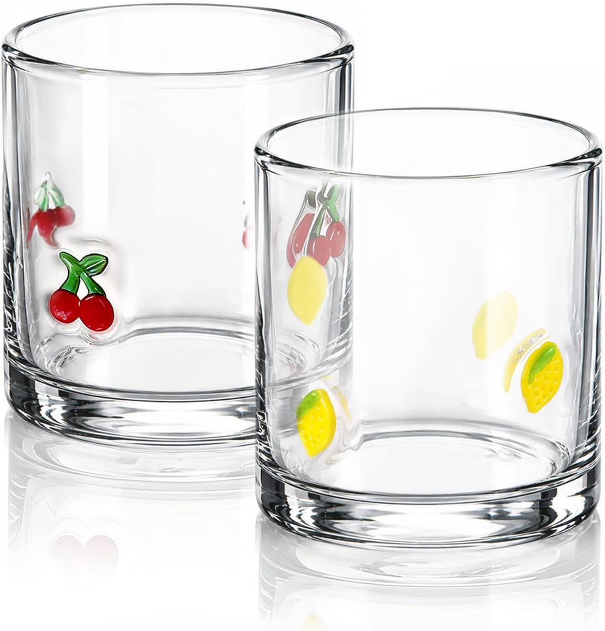 2 Pcs Cherry & Lemons Icon Juice Glass, 14oz Reusable Stemless Wine Cups