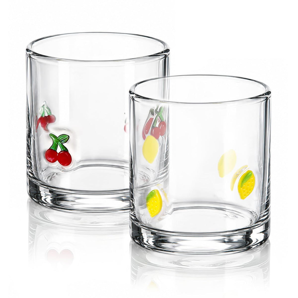 2 Pcs Cherry & Lemons Icon Juice Glass, 14oz Reusable Stemless Wine Cups