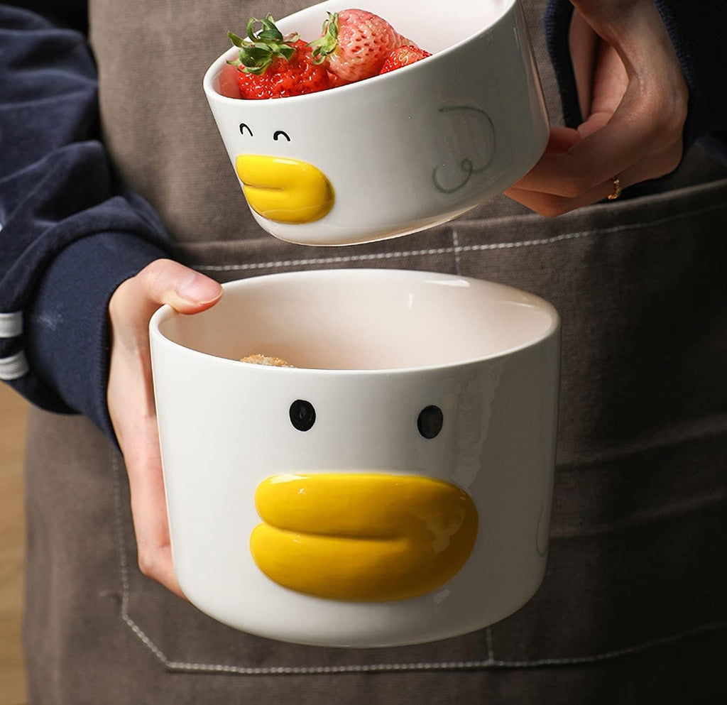 Funny Anime Duck Large Salad Bowl Safe Ceramic Hand Glazed For Big Soup Bowls, Fruit, Ramen 40oz Porcelain Noodle Mixing Bowl 5.8" Cute Bowls,Ideal Housewarming Gift.