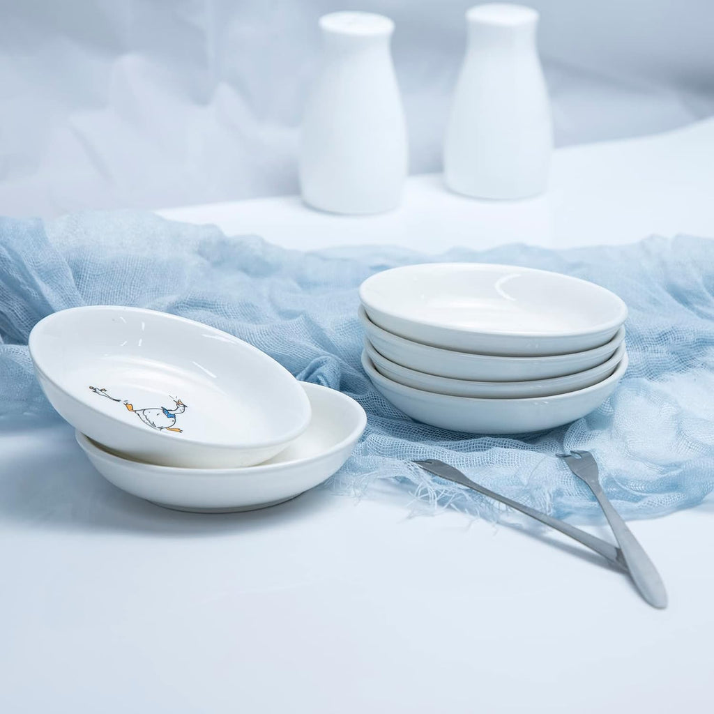 SOCOSY Cute Cartoon Animal Seasoning Dishes Sauce Dishes Sushi Dipping Bowls Appetizer Plates Little Cat Feeding Plates, Serving Dish for Home Kitchen Restaurant-Goose-3.5 Inch