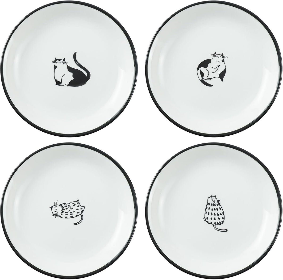 SOCOSY Cute Cartoon Gentleman and Dot Cat Ceramic Seasoning Dishes Sauce Dish Sushi Dipping Bowl Appetizer Plates Tea Bag Holder Serving Dish for Kitchen 5 Inch, Set of 4