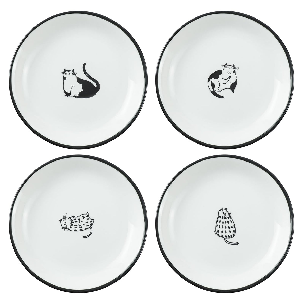 SOCOSY Cute Cartoon Gentleman and Dot Cat Ceramic Seasoning Dishes Sauce Dish Sushi Dipping Bowl Appetizer Plates Tea Bag Holder Serving Dish for Kitchen 5 Inch, Set of 4