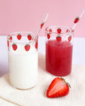 strawberry cups 2 Sets Cute glass strawberry cups 300ML straw glass cups, Cute strawberrys pattern glass bottles for water milk tea, coffee juice tea cups (2pcs)