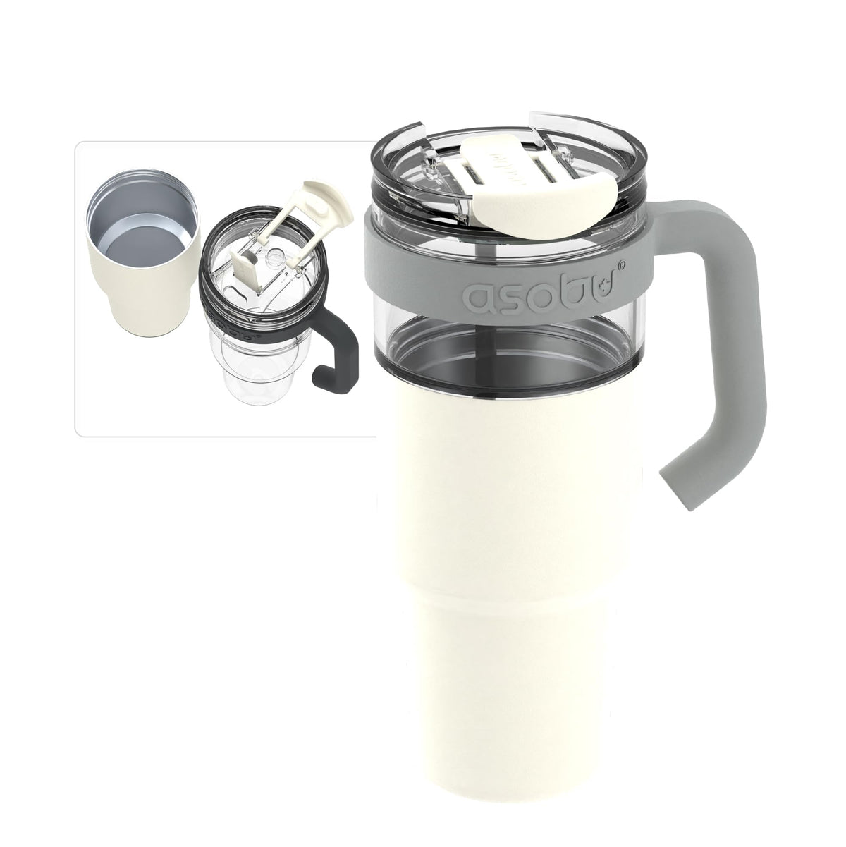 asobu Extra Large Travel Explorer Tumbler for Hot and Cold with Stainless Steel Removable Coffee Mug Sleeve - Straw and Flip Open Sip Spout, 34 oz / 25 oz (Basil Green)