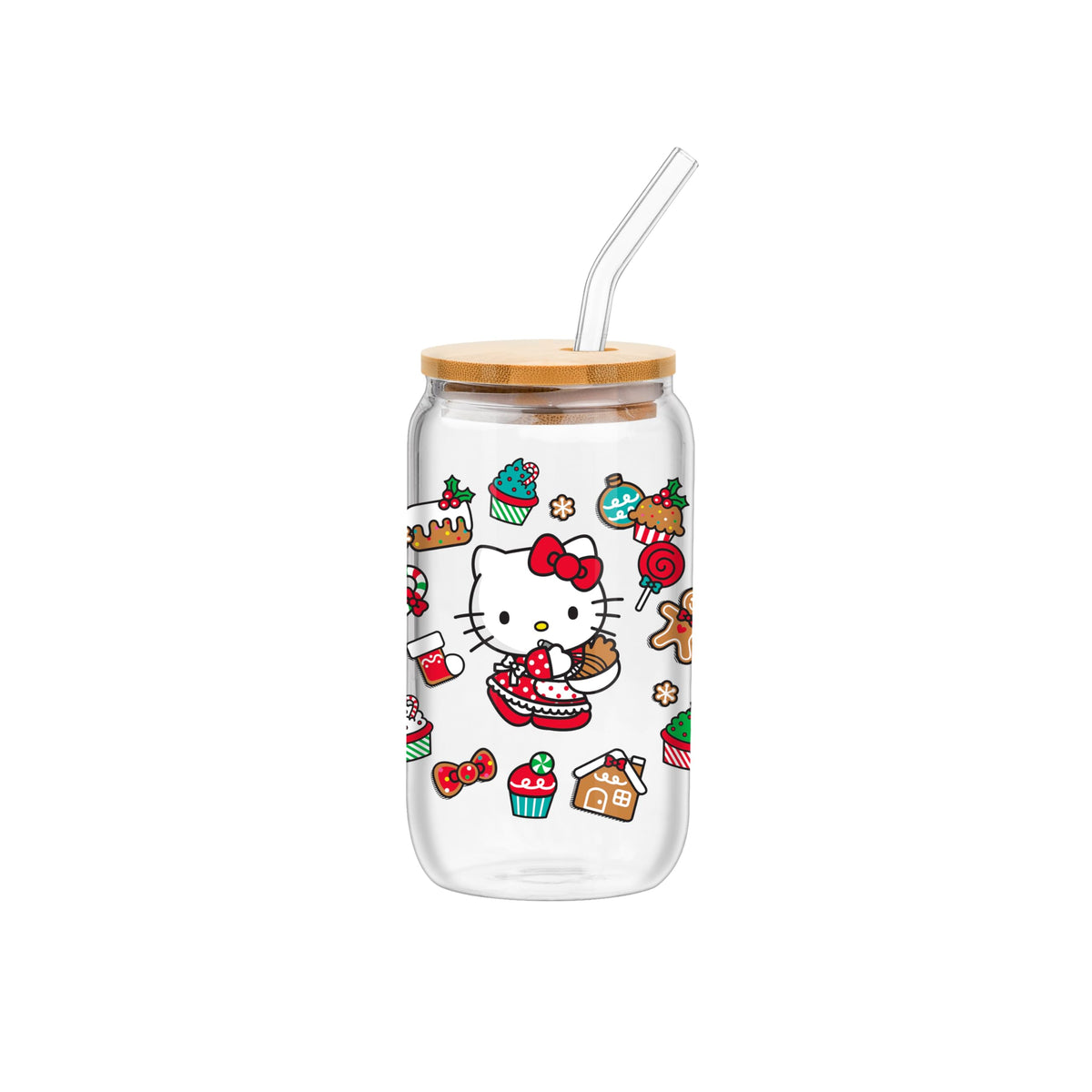 Silver Buffalo Sanrio Hello Kitty Waving Design Print, Glass Tumbler, 16oz