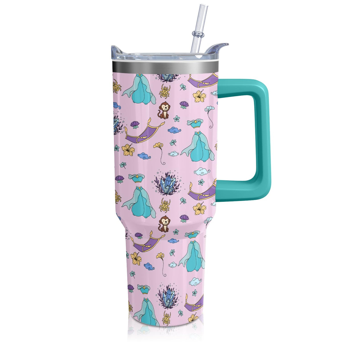 Cartoon Seafloor Princess Tumbler with Handle & Straw | Sea World | Travel Coffee Mug -Birthday/Christmas Gift to Girl/Women