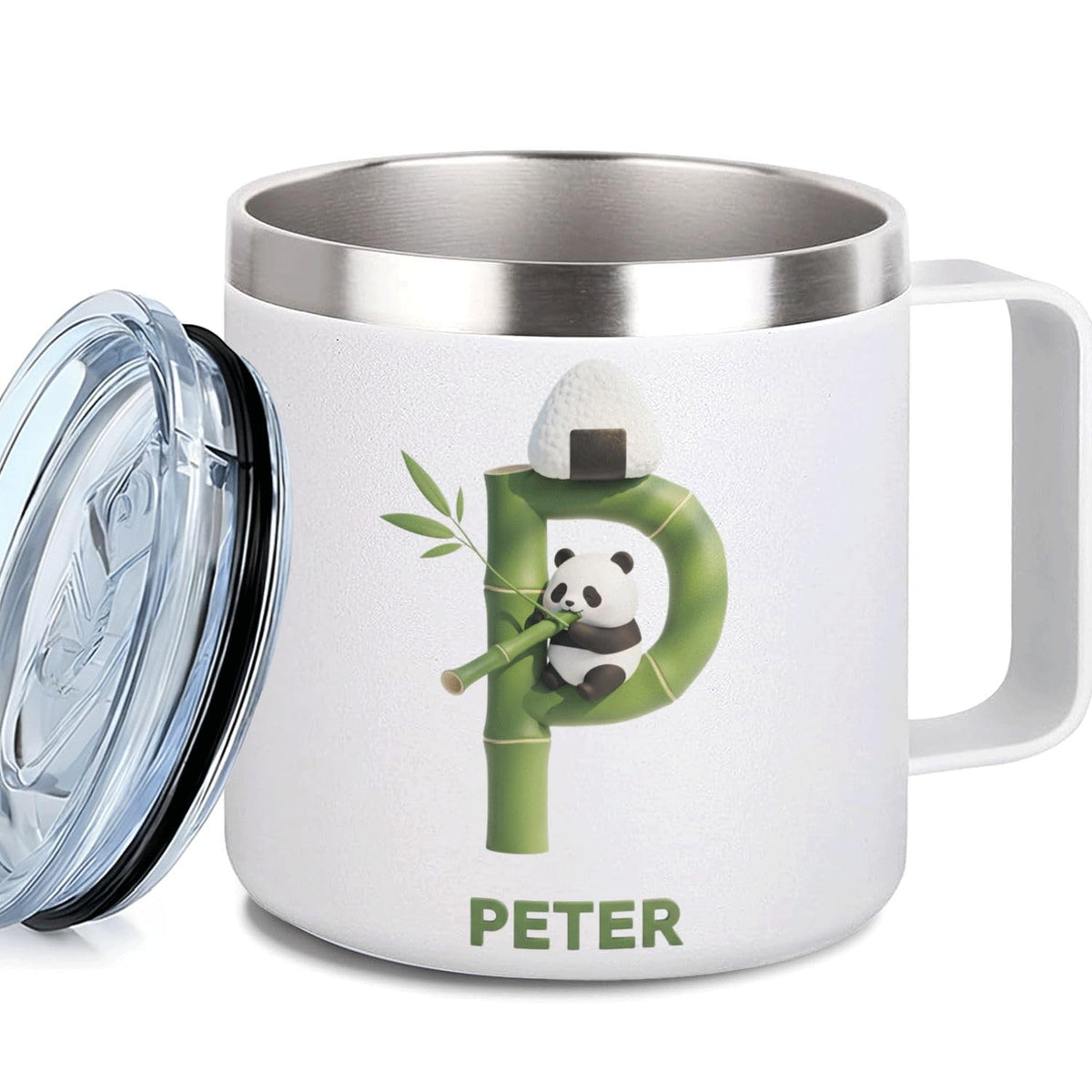 Leo Personalized Kids Mug with Lid, 10 oz Stainless Steel Insulated Camp Cup, Cartoon Lion Tropical Tiki Theme