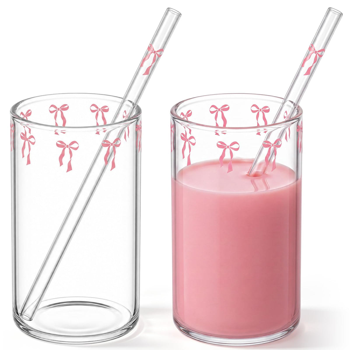 Tessco for you 2 Set Strawberry Glass Cup with Straw Clear Drinking Tumbler