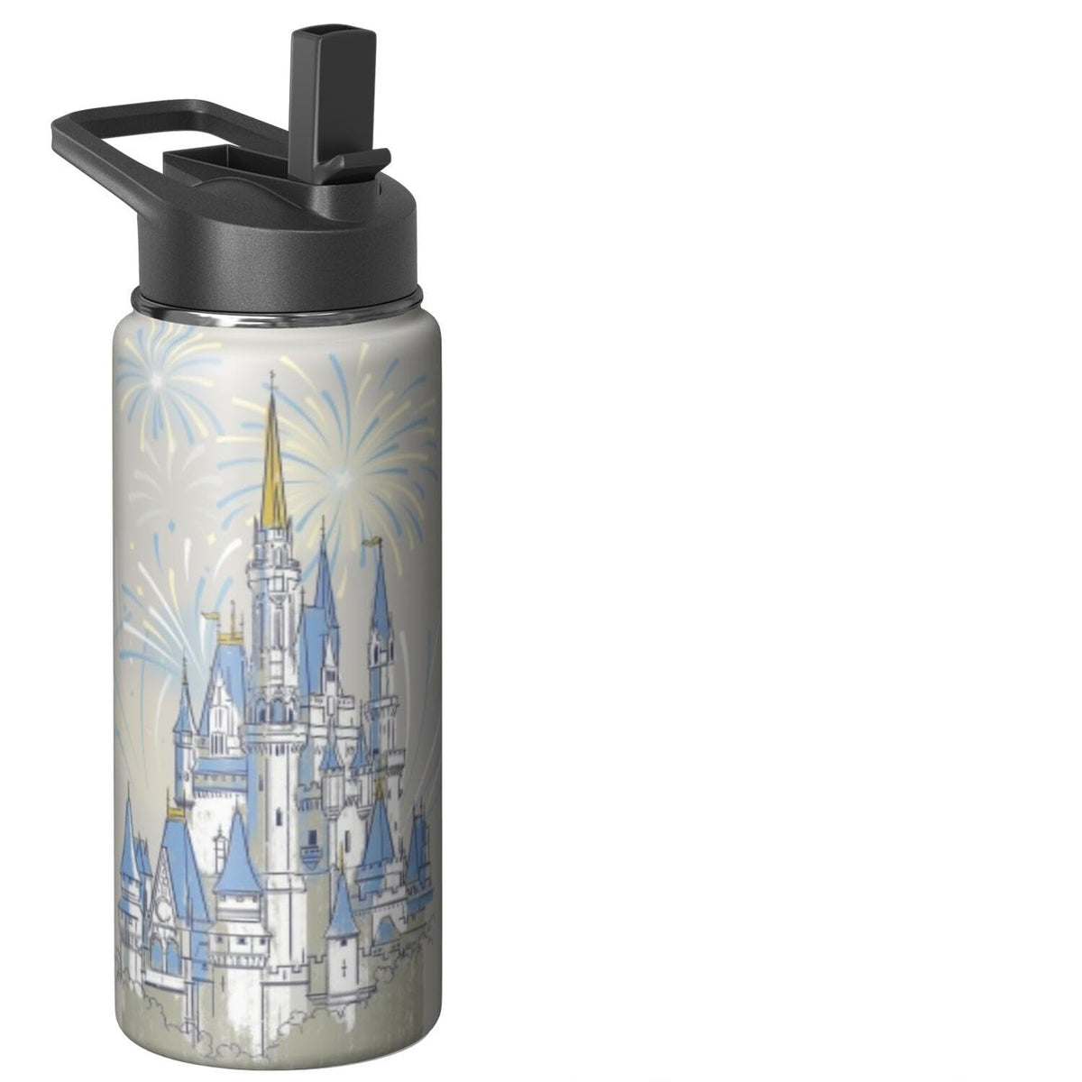 40oz Cartoon Castle Water Bottle - Fireworks Bowknot Double Wall Vacuum Insulated Stainless Steel Tumbler with Leakproof Flip Straw & Handle,Travel Mug for Hot/Cold Drinks - Gift for Castles Lovers