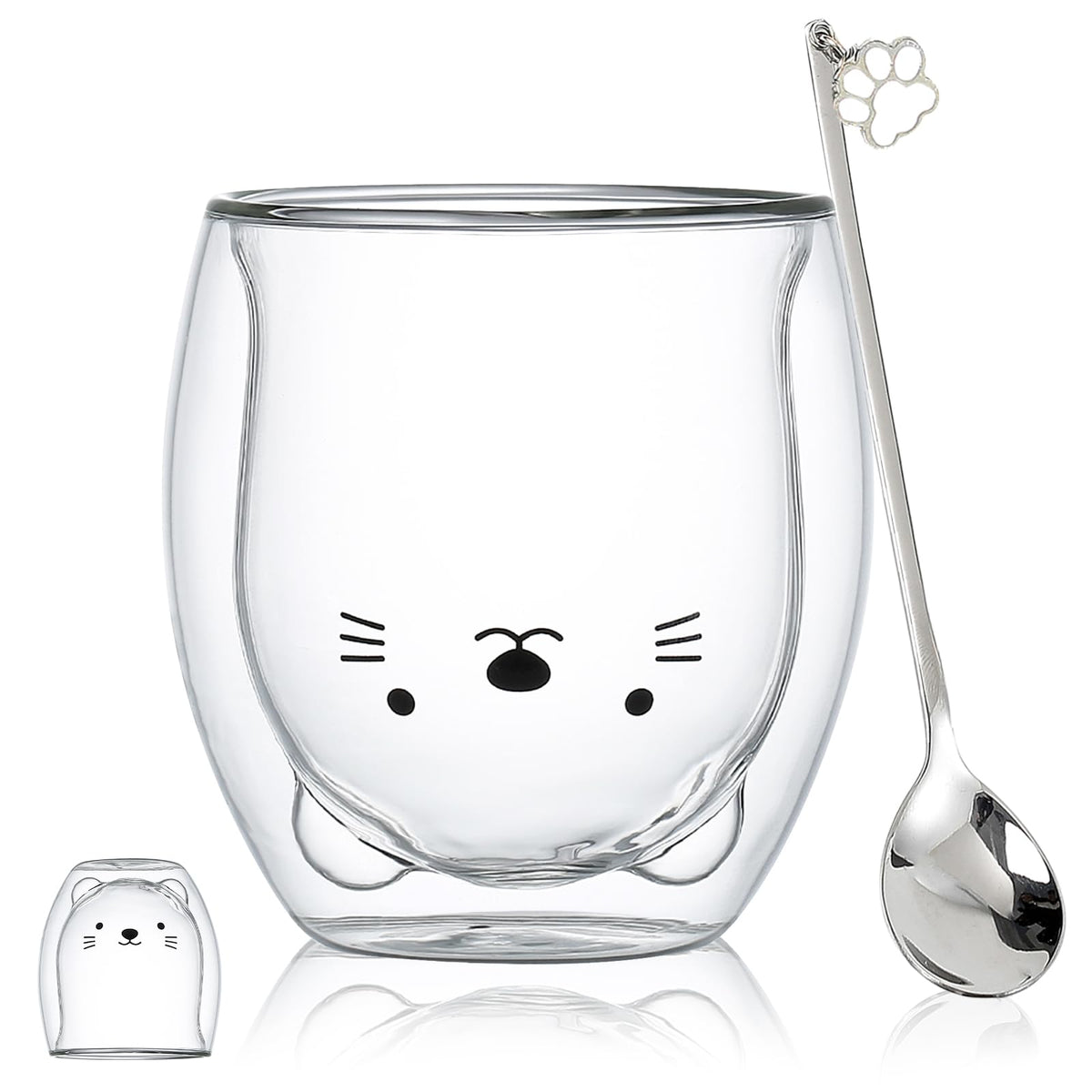 Binoster Bear Cute Mugs Kawaii Double Wall Glass Coffee Tea Mill Yogurt Cup Funny Novelty Gift for Women Her Friends Office Birthday Christmas