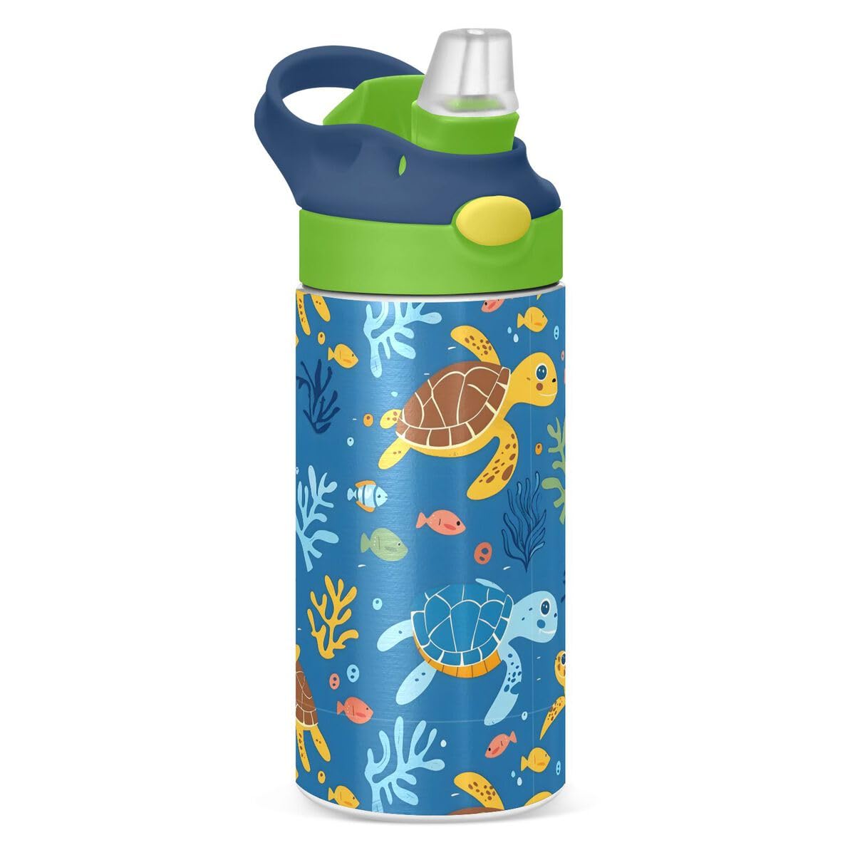 ALAZA Zebra Cartoon Blue Kids Water Bottles Insulated Stainless Steel Tumbler Travel Cup Lids Straw Double Walled Leakproof 12 OZ for Boys Girls