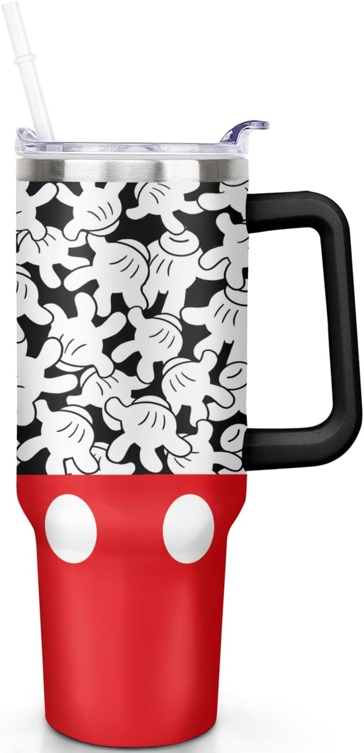 Cartoon Mouse Tumbler 40 Oz With Lid and Straw Stainless Steel Insulated with Handle Gloves Travel Coffee Mug - Birthday,Christmas Gift